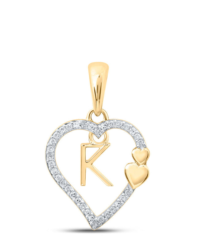 10kt Yellow Gold Womens Round Diamond K Heart Letter Pendant 1/10 Cttw