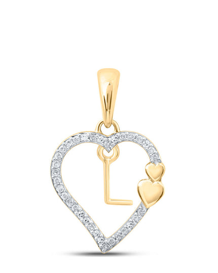 10kt Yellow Gold Womens Round Diamond L Heart Letter Pendant 1/10 Cttw