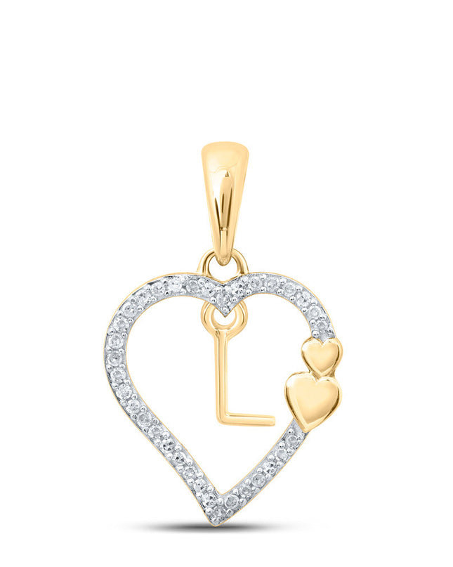 10kt Yellow Gold Womens Round Diamond L Heart Letter Pendant 1/10 Cttw