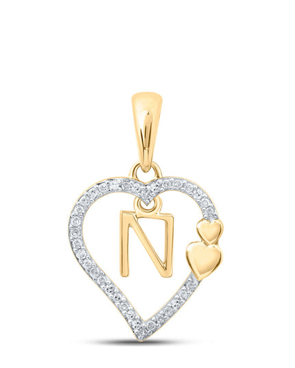 10kt Yellow Gold Womens Round Diamond N Heart Letter Pendant 1/10 Cttw