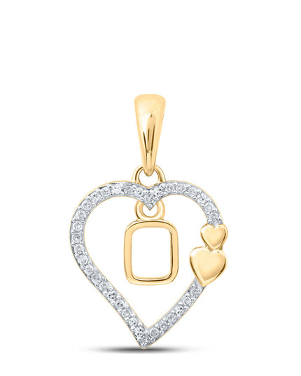10kt Yellow Gold Womens Round Diamond O Heart Letter Pendant 1/10 Cttw