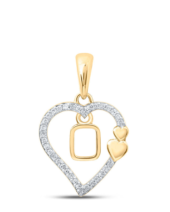 10kt Yellow Gold Womens Round Diamond O Heart Letter Pendant 1/10 Cttw