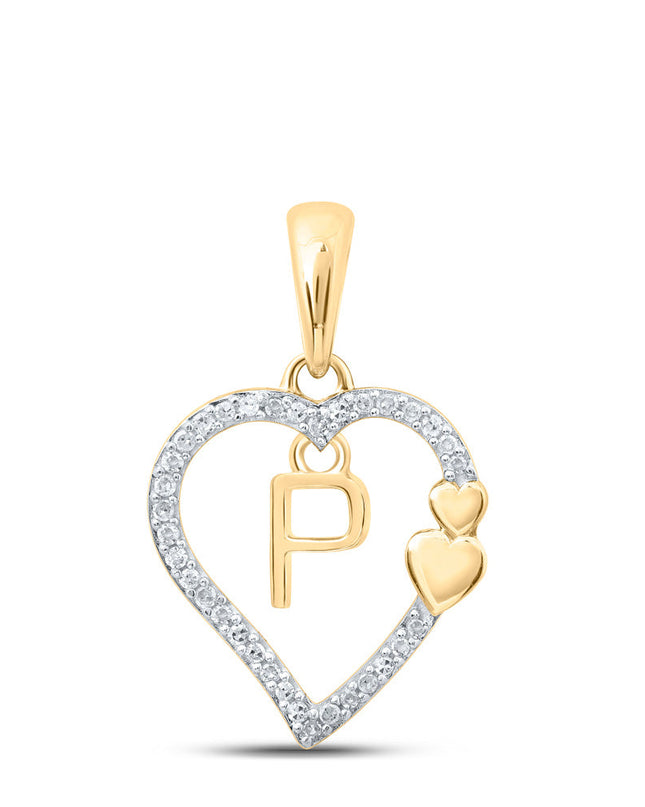 10kt Yellow Gold Womens Round Diamond P Heart Letter Pendant 1/10 Cttw