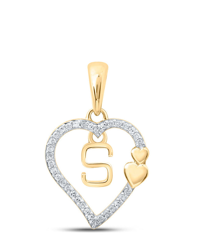10kt Yellow Gold Womens Round Diamond S Heart Letter Pendant 1/10 Cttw