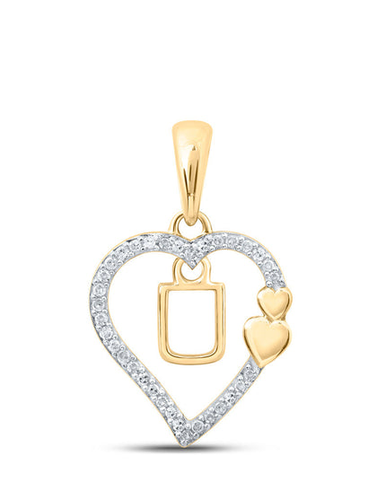 10kt Yellow Gold Womens Round Diamond U Heart Letter Pendant 1/10 Cttw