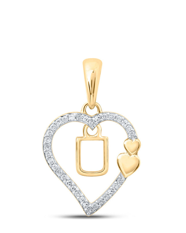 10kt Yellow Gold Womens Round Diamond U Heart Letter Pendant 1/10 Cttw