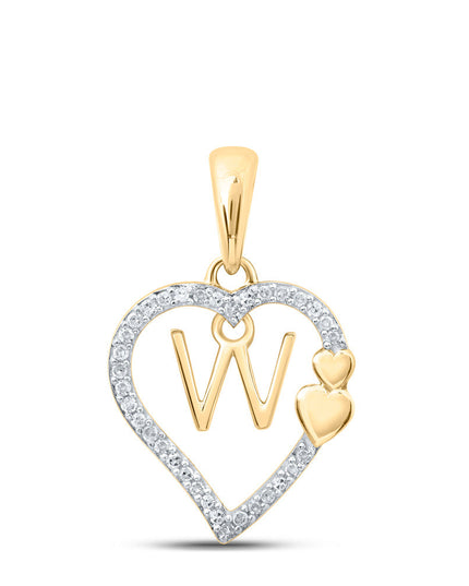 10kt Yellow Gold Womens Round Diamond W Heart Letter Pendant 1/10 Cttw