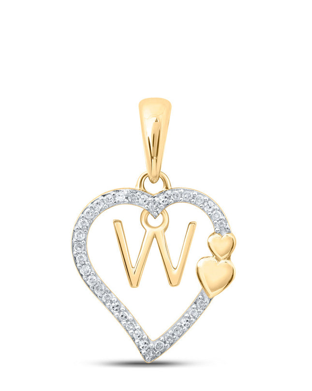10kt Yellow Gold Womens Round Diamond W Heart Letter Pendant 1/10 Cttw