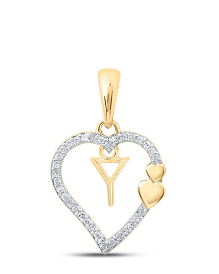 10kt Yellow Gold Womens Round Diamond Y Heart Letter Pendant 1/10 Cttw