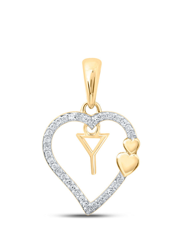 10kt Yellow Gold Womens Round Diamond Y Heart Letter Pendant 1/10 Cttw