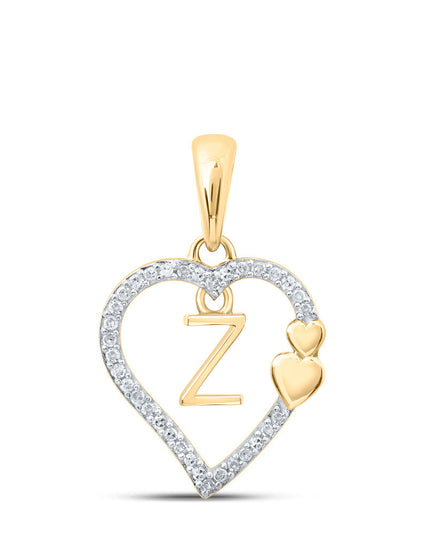 10kt Yellow Gold Womens Round Diamond Z Heart Letter Pendant 1/10 Cttw