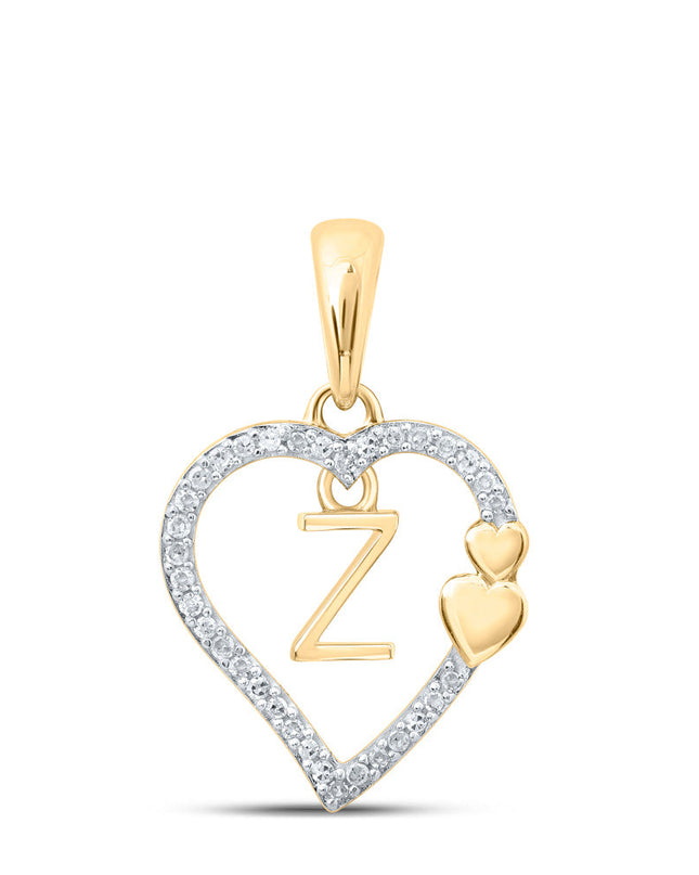 10kt Yellow Gold Womens Round Diamond Z Heart Letter Pendant 1/10 Cttw