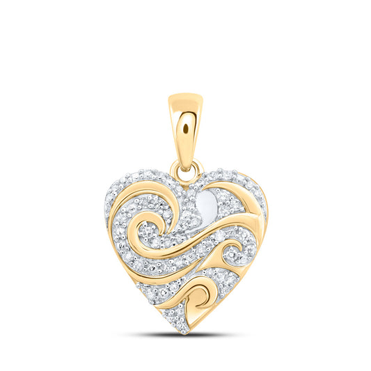 10kt Yellow Gold Womens Round Diamond Heart Pendant 1/6 Cttw