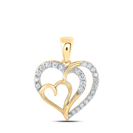 10kt Yellow Gold Womens Round Diamond Heart Pendant 1/3 Cttw