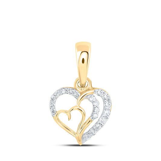 10kt Yellow Gold Womens Round Diamond Heart Pendant 1/10 Cttw