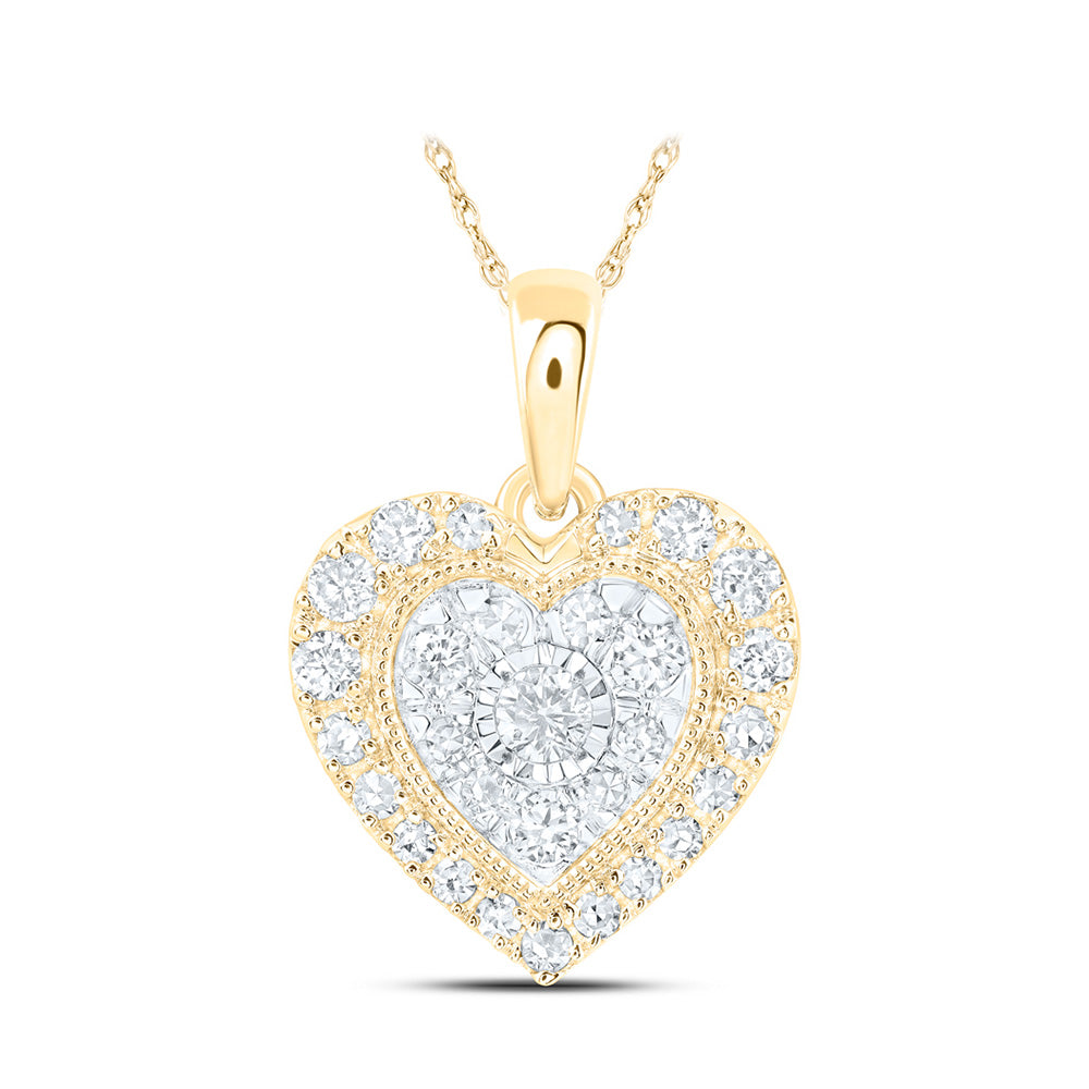 10kt Yellow Gold Womens Round Diamond Heart Pendant 1/4 Cttw