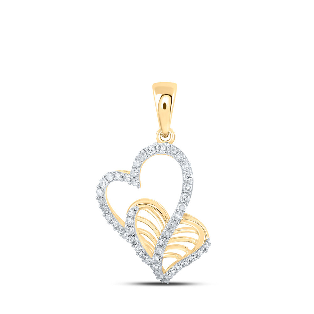 10kt Yellow Gold Womens Round Diamond Heart Pendant 1/3 Cttw