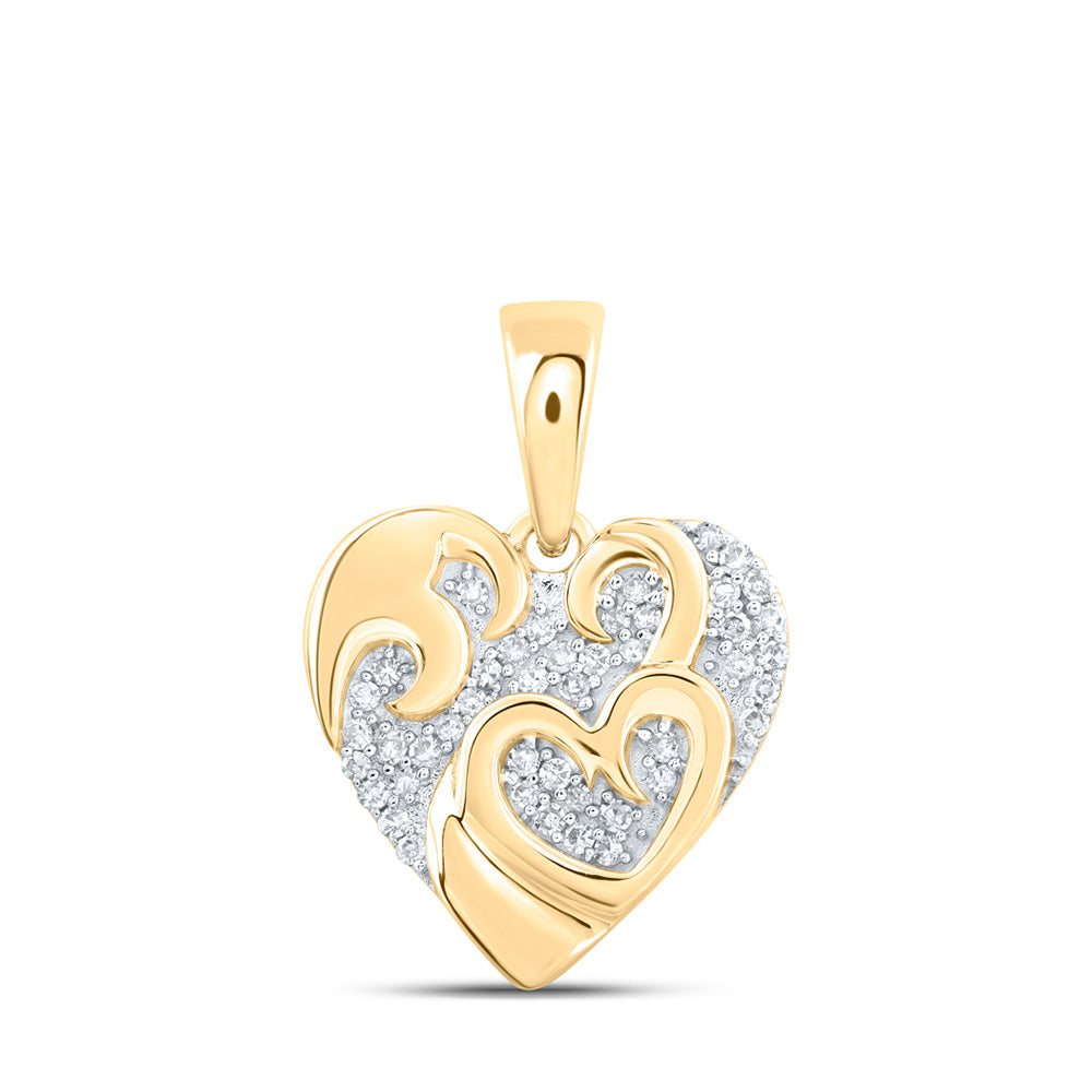 10kt Yellow Gold Womens Round Diamond Heart Pendant 1/8 Cttw