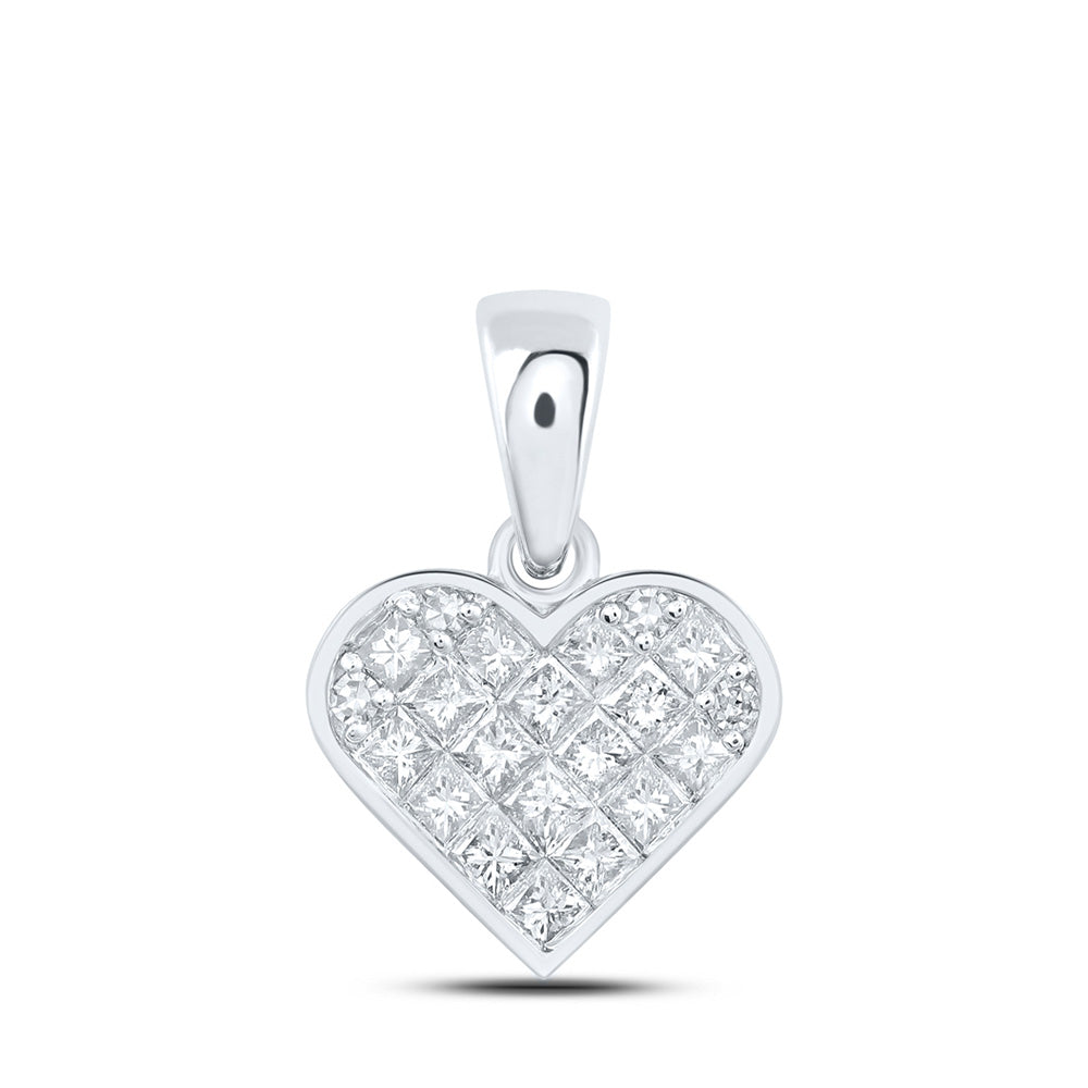 10kt White Gold Womens Princess Diamond Heart Pendant 3/8 Cttw