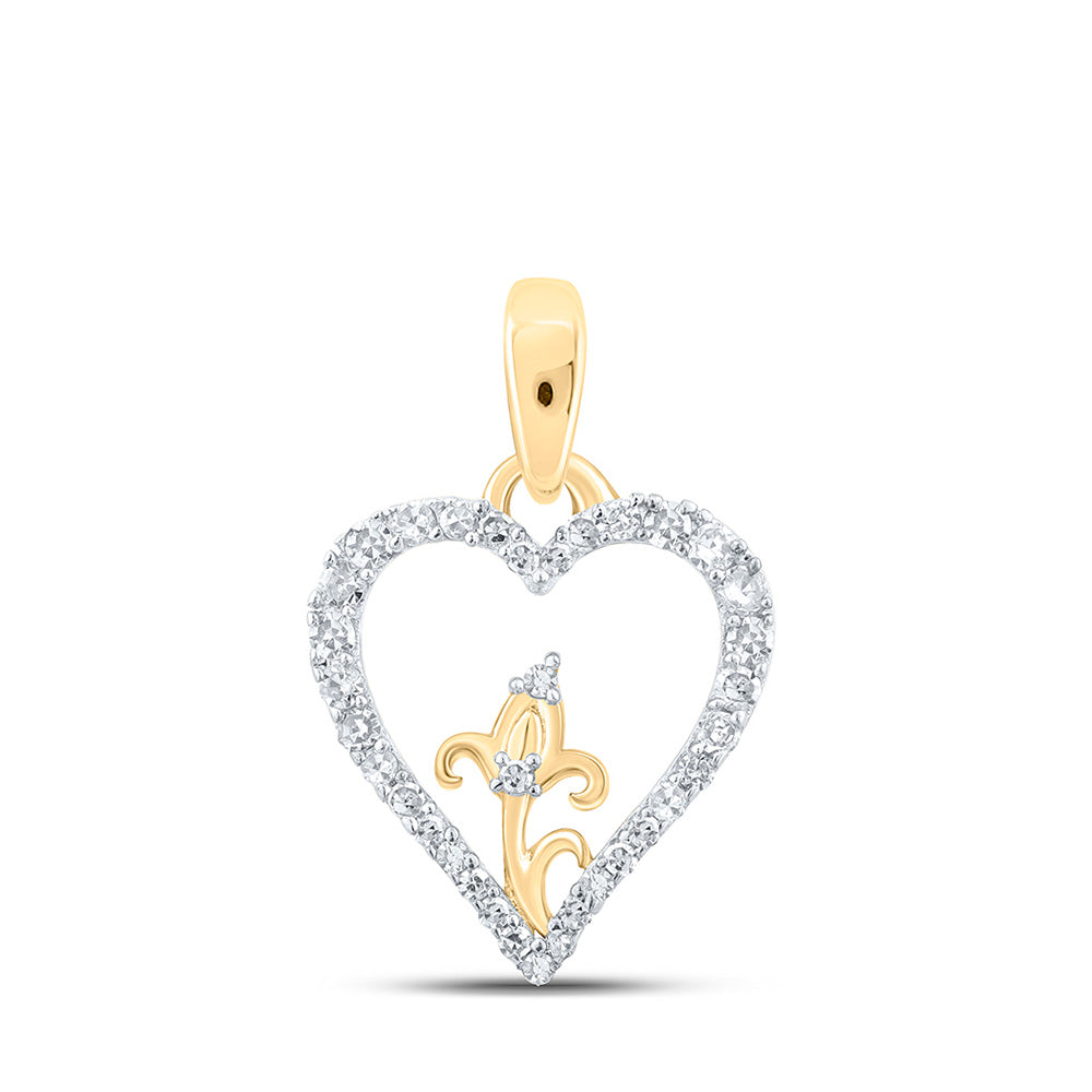 10kt Yellow Gold Womens Round Diamond Flower Heart Pendant 1/8 Cttw