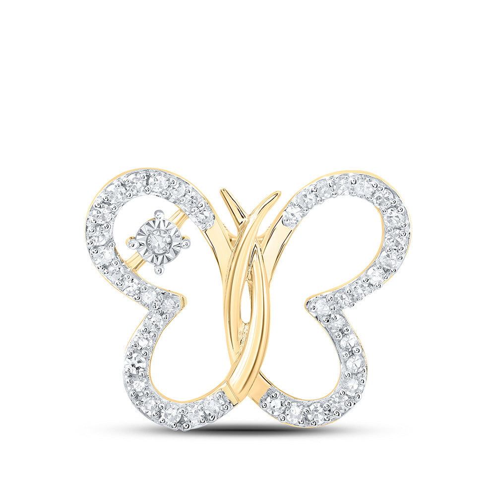 10kt Yellow Gold Womens Round Diamond Butterfly Pendant 1/6 Cttw