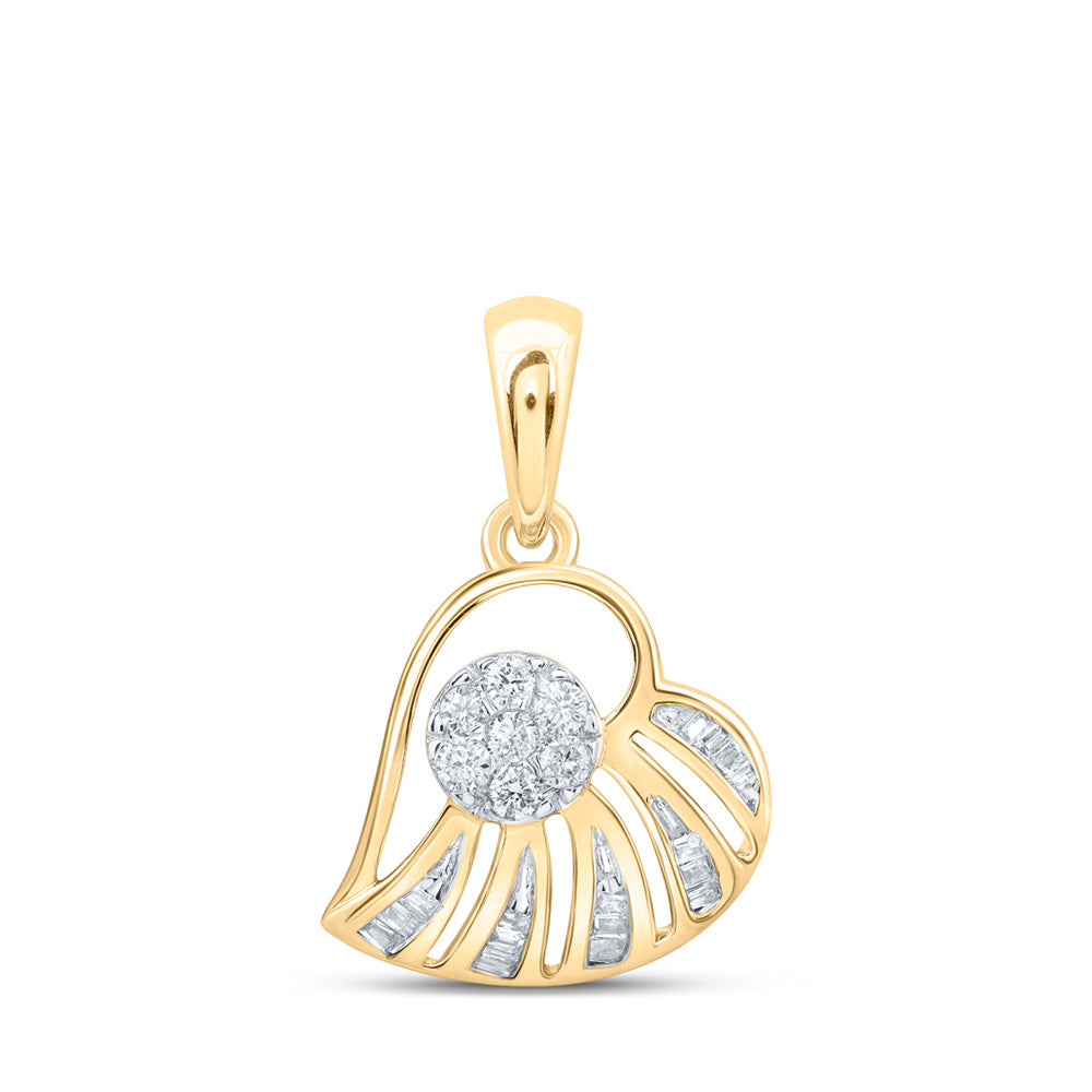 10kt Yellow Gold Womens Round Diamond Heart Pendant 1/4 Cttw