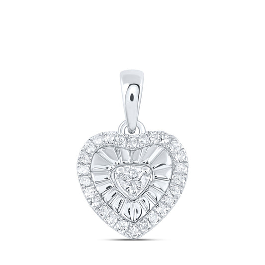 Sterling Silver Womens Round Diamond Heart Pendant 1/8 Cttw