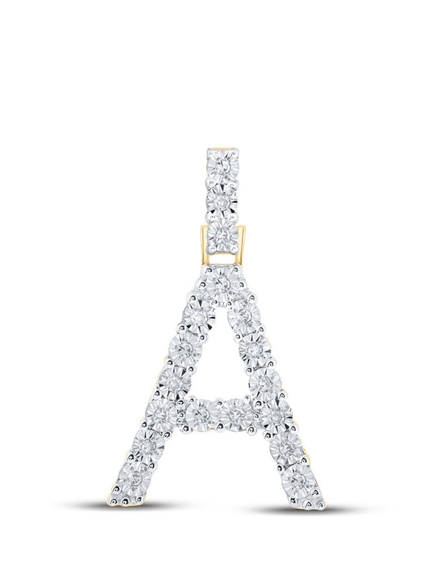 10kt Yellow Gold Womens Round Diamond A Initial Letter Pendant 1/10 Cttw