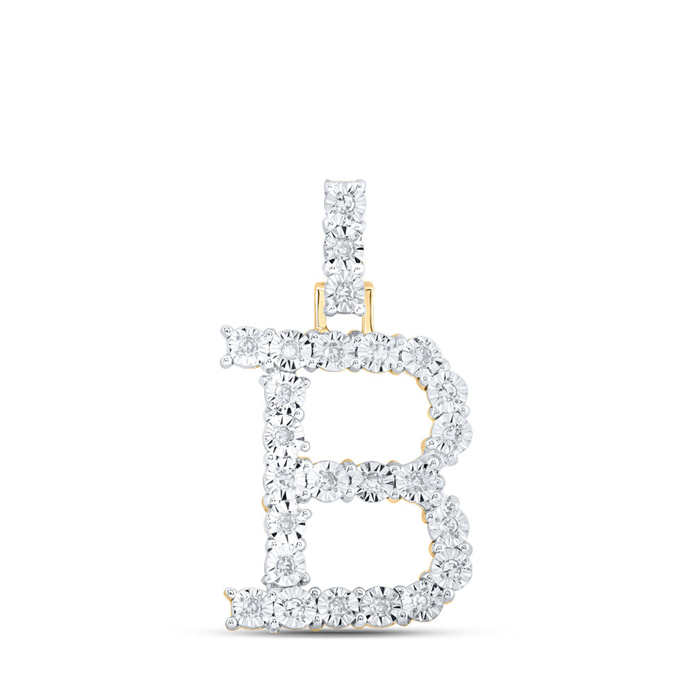 10kt Yellow Gold Womens Round Diamond B Initial Letter Pendant 1/8 Cttw