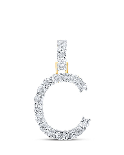 10kt Yellow Gold Womens Round Diamond C Initial Letter Pendant 1/10 Cttw