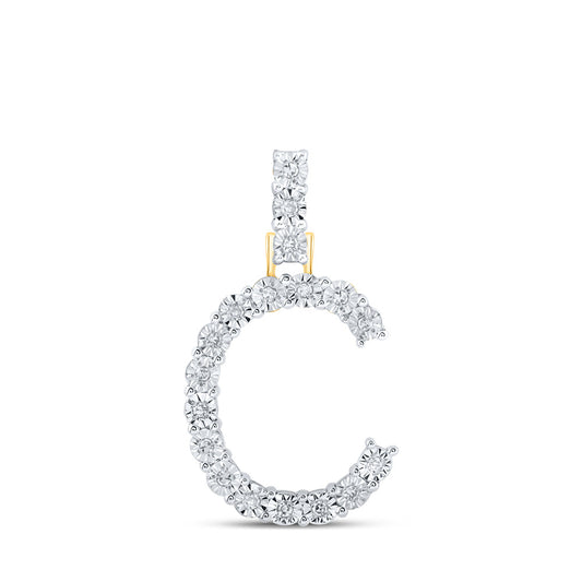 10kt Yellow Gold Womens Round Diamond C Initial Letter Pendant 1/10 Cttw