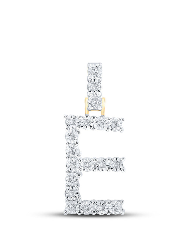 10kt Yellow Gold Womens Round Diamond E Initial Letter Pendant 1/10 Cttw