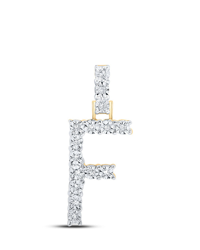 10kt Yellow Gold Womens Round Diamond F Initial Letter Pendant 1/12 Cttw