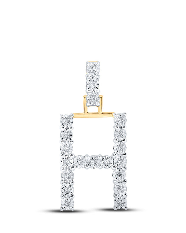 10kt Yellow Gold Womens Round Diamond H Initial Letter Pendant 1/10 Cttw