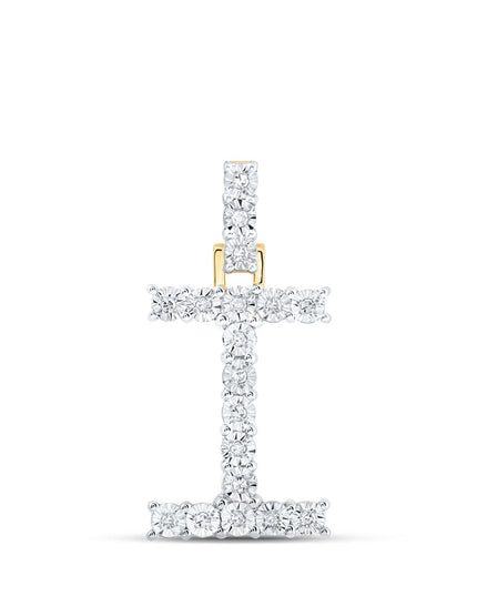 10kt Yellow Gold Womens Round Diamond I Initial Letter Pendant 1/10 Cttw