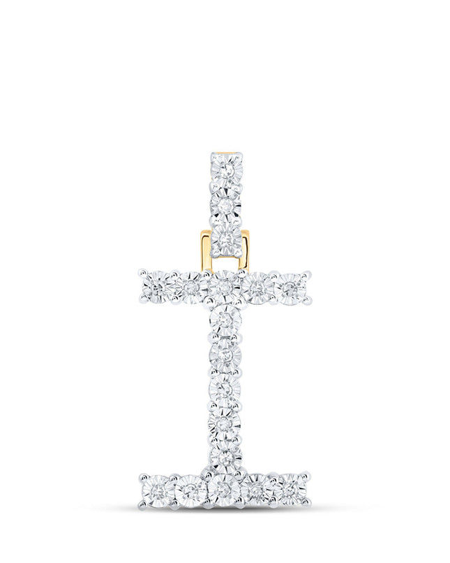 10kt Yellow Gold Womens Round Diamond I Initial Letter Pendant 1/10 Cttw
