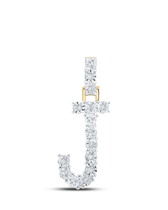 10kt Yellow Gold Womens Round Diamond J Initial Letter Pendant 1/12 Cttw
