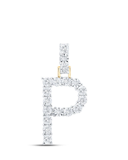 10kt Yellow Gold Womens Round Diamond P Initial Letter Pendant 1/10 Cttw