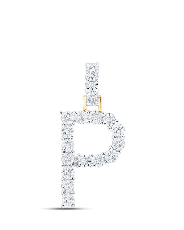 10kt Yellow Gold Womens Round Diamond P Initial Letter Pendant 1/10 Cttw