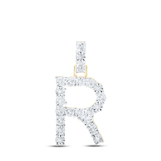 10kt Yellow Gold Womens Round Diamond R Initial Letter Pendant 1/10 Cttw