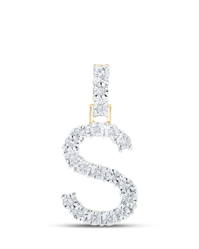 10kt Yellow Gold Womens Round Diamond S Initial Letter Pendant 1/10 Cttw