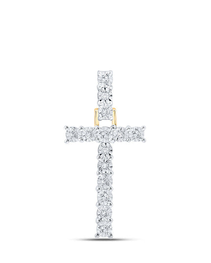 10kt Yellow Gold Womens Round Diamond T Initial Letter Pendant 1/12 Cttw