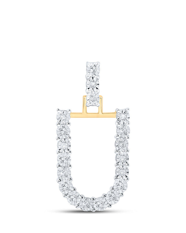 10kt Yellow Gold Womens Round Diamond U Initial Letter Pendant 1/10 Cttw