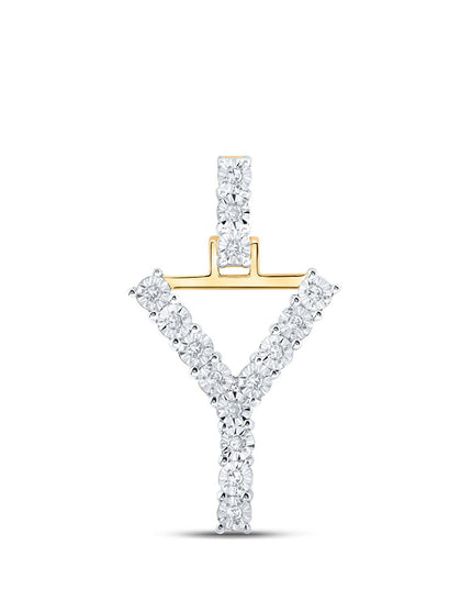 10kt Yellow Gold Womens Round Diamond Y Initial Letter Pendant 1/12 Cttw