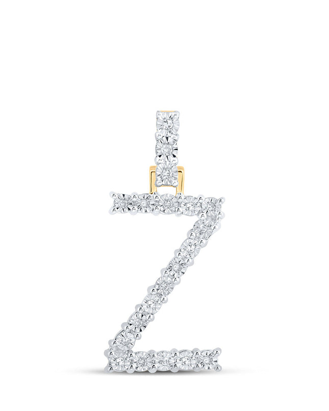 10kt Yellow Gold Womens Round Diamond Z Initial Letter Pendant 1/10 Cttw