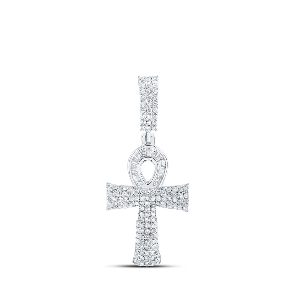 Sterling Silver Womens Round Diamond Ankh Cross Pendant 3/4 Cttw