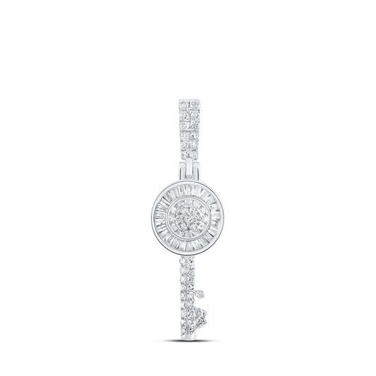 Sterling Silver Womens Round Diamond Key Pendant 3/8 Cttw