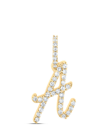 10kt Yellow Gold Womens Round Diamond A Initial Letter Pendant 1/6 Cttw