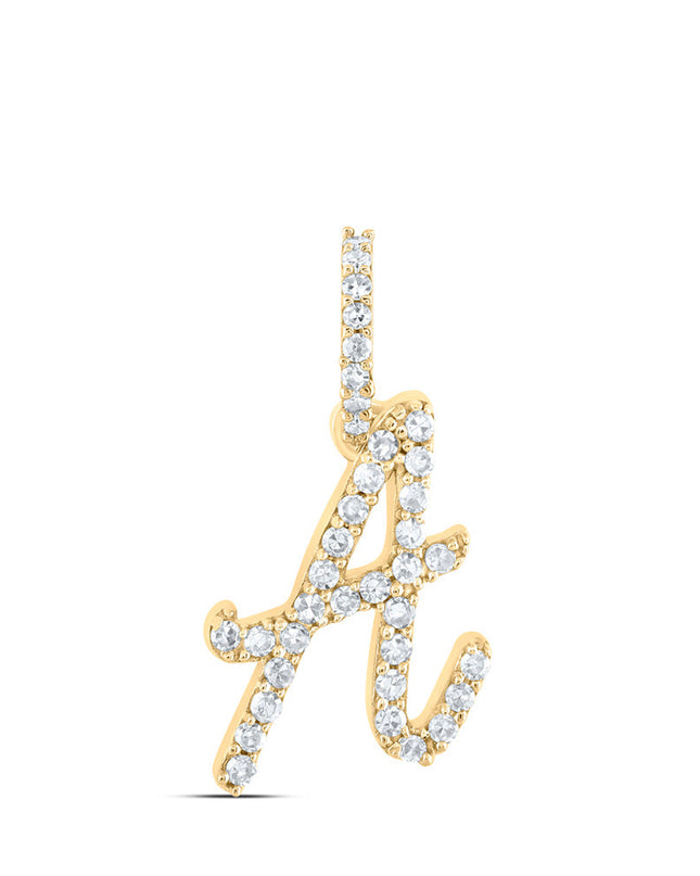 10kt Yellow Gold Womens Round Diamond A Initial Letter Pendant 1/6 Cttw