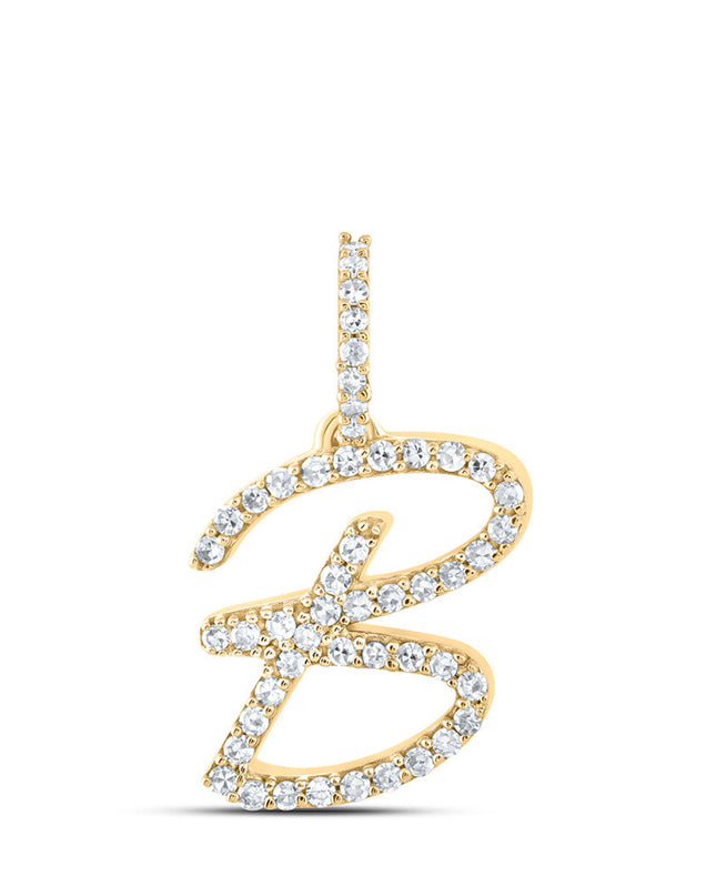 10kt Yellow Gold Womens Round Diamond B Initial Letter Pendant 1/5 Cttw